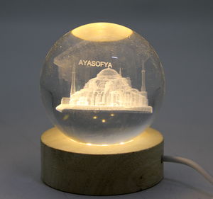 3D Crystal Glass Globe Istanbul Themed Led Lamp with Wooden Socket Alk2573