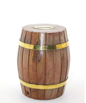 Brass Wooden Barrel Piggy Bank 12.5 Cm WB535