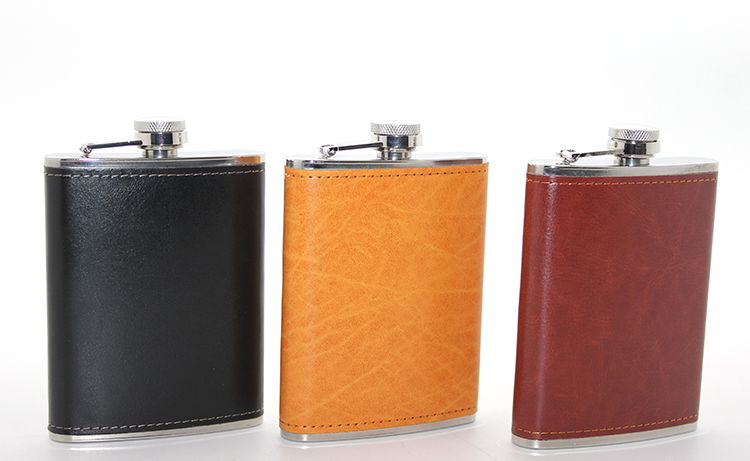 Stainless Steel Single 8 Oz Leather Flask Alk2661