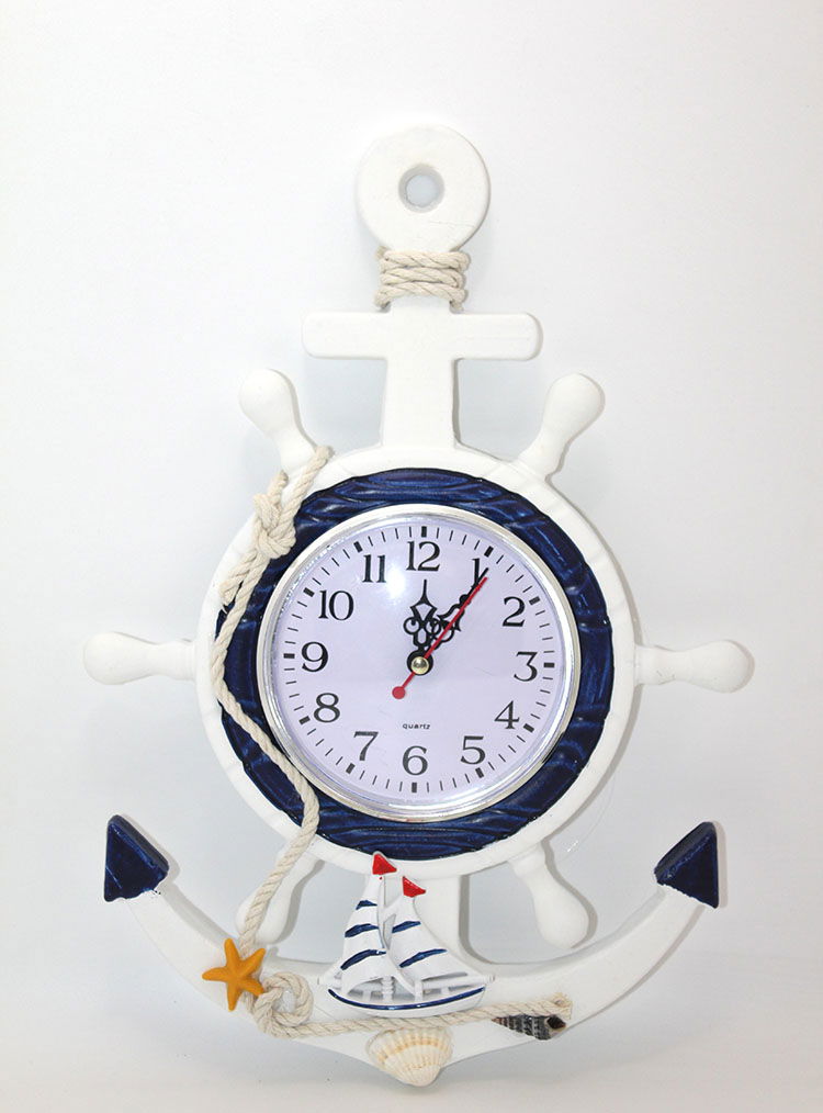 Wooden Marine Wall Hanging Clock with Rudder Alk2446