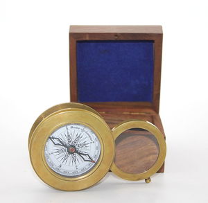 Brass Lenticular Compass 16040A with Wooden Box