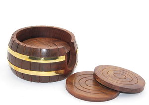 Brass Round Wooden Coasters W431