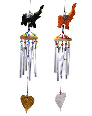 Elephant Wind Chime 1/2 with Wooden Top and Metal Bottom