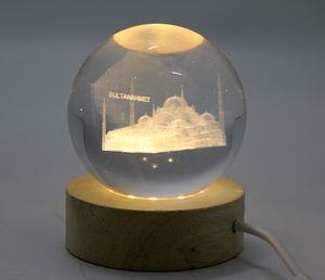 3D Crystal Glass Globe Istanbul Themed Led Lamp with Wooden Socket Aalk2574